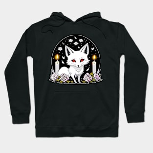 Gothic or Goth Fox with Candles and Roses | Black and White Design Hoodie